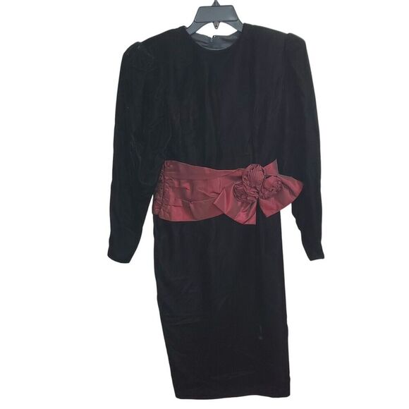 Vintage Scott McClintock Dress Velvet Size 8 Small Taffeta Bow Waist Cumberbund - Picture 1 of 9